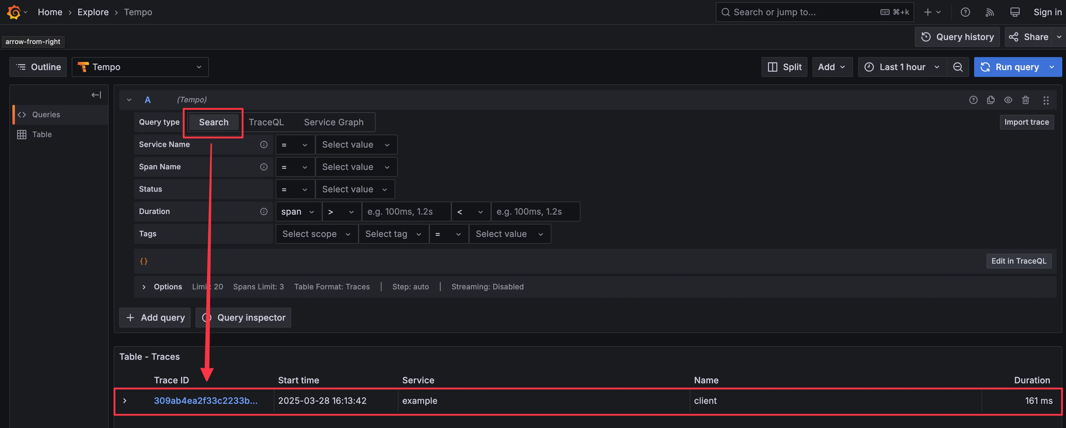 Tempo Search Selector